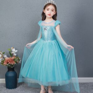 Váy elsa nữ hoàng băng giá màu xanh ngọc tà may liền váy