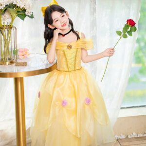 Đầm công chúa Belle Người đẹp và quái vật màu vàng bồng bềnh cho bé 3-8 tuổi